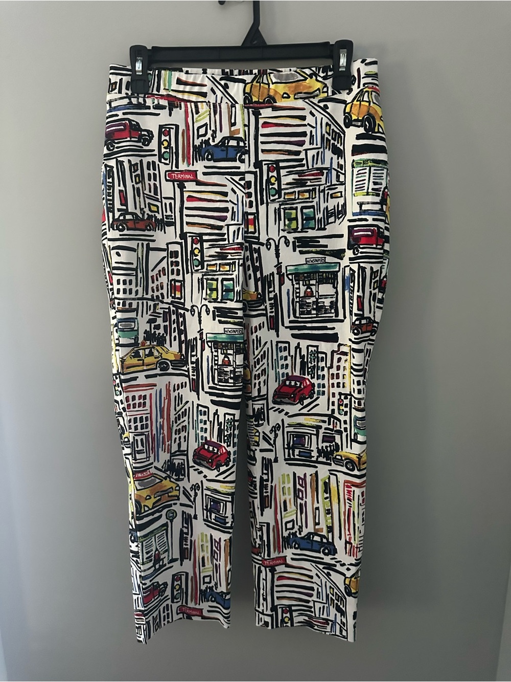Joseph Ribkoff Taxi Print Cropped Pants 222067 Vanilla Multi Size 8